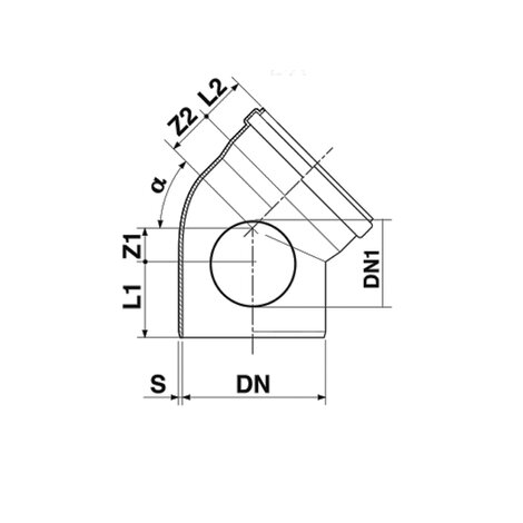 Curva 45° (SX) O-Ring con tappo d'ispezione SX