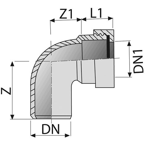 Metal-PVC connector 87°30’ M/F