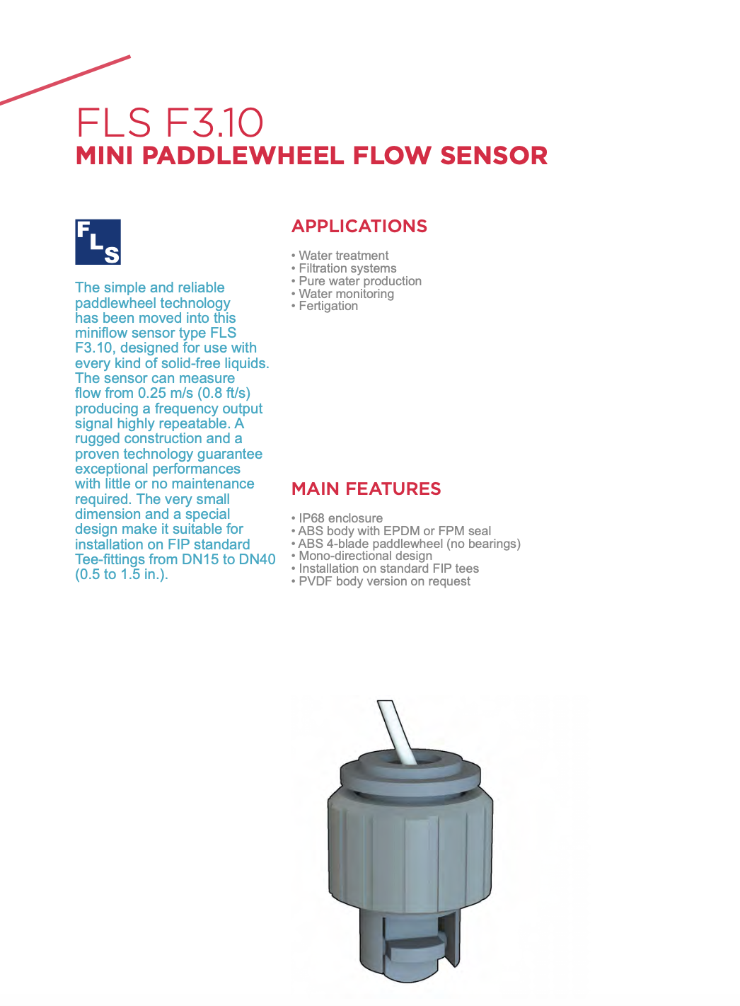 F3.10 Mini Paddlewheel Flow Sensor
