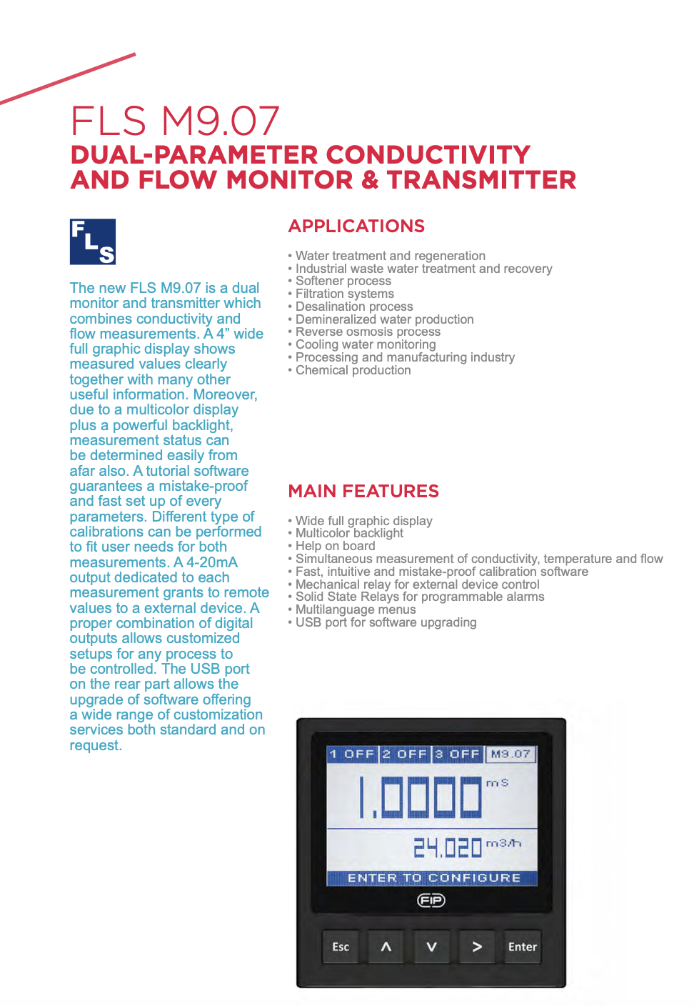 M9.07 Dual - parameter conductivity and flow monitor and transmitter