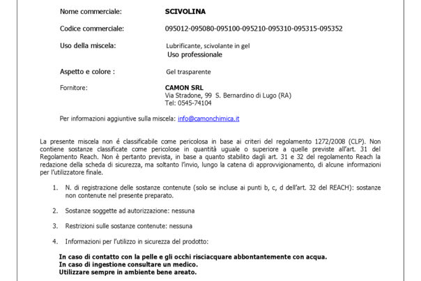 Scheda sicurezza : Gel lubrificante