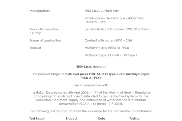 FLUXO - DM 174/04 - Test Potabilità