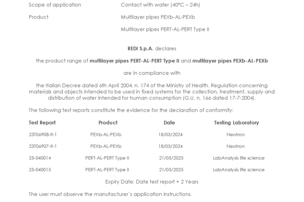 FLUXO - DM 174/04 - Test Potabilità