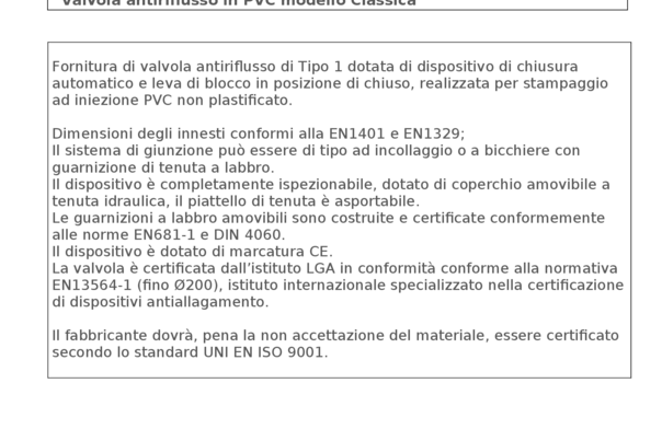 Non-return valve CLASSICA