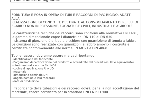 Voci di capitolato Raccordi Fognatura