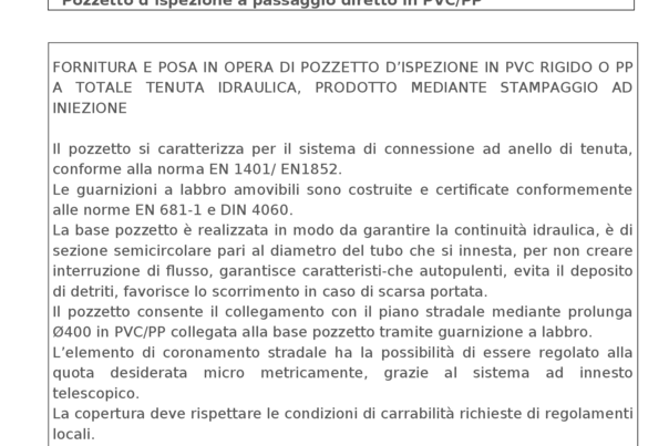 Voci di capitolato Pozzetti Fognatura