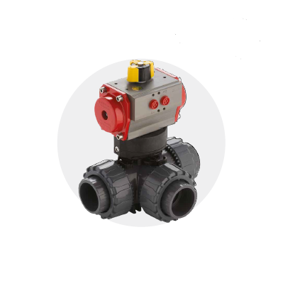 Valvola TKD/CP DN 10:50 in PVC-U Immagine della valvola attuata pneumaticamente TKD/CP DN 10:50 in PVC-U