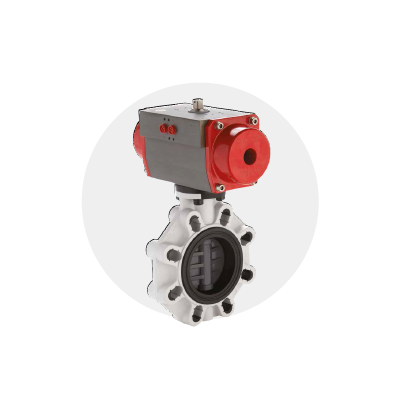 Valvola FK/CP DN 40:400 in PVC-U Immagine della valvola a farfalla FK/CP DN 40:400 in PVC-U
