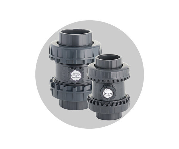 Valvole SXE-SSE DN 10:50 e DN 65:100 in PVC-U Immagine delle valvole di ritegno SXE-SSE DN 10:50 e DN 65:100 in PVC-U