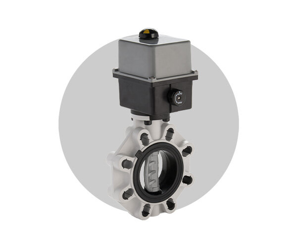 Valvola FK/CE DN 40:400 in PVC-C Immagine della valvola a farfalla FK/CE DN 40:400 in PVC-C