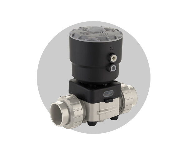 Valvola DKB/CP DN 15:65 in PP-H Immagine della valvola attuata pneumaticamente DKB/CP in PP-H