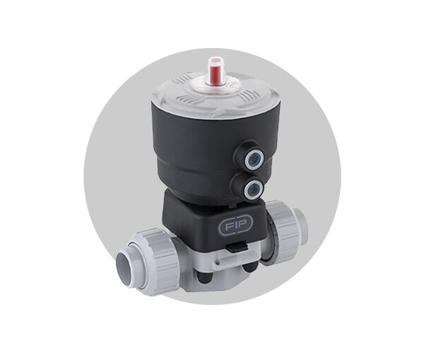 Valvola DK/CP DN 15:65 in PVC-C Immagine della valvola attuata pneumaticamente DK DIALOCK in PVC-C